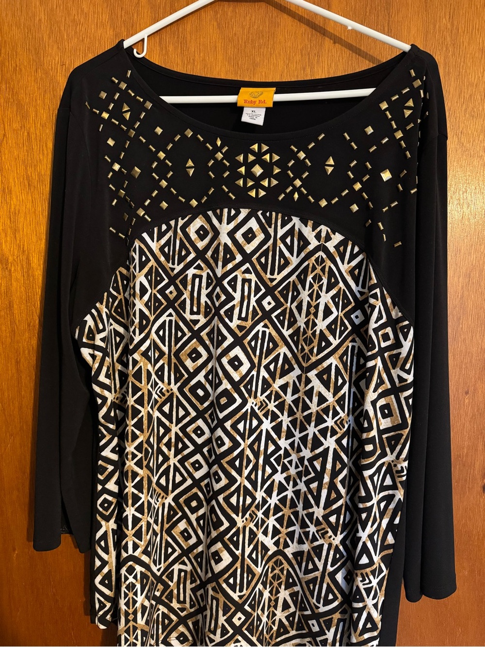 Ruby Rd. Black & Gold Geometric Studded Tunic - Picture 2 of 5